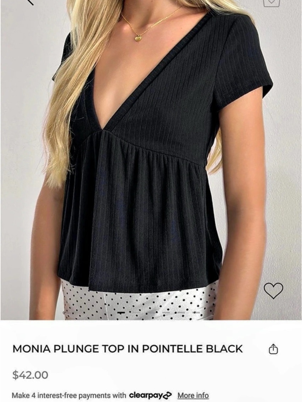 Motel Monia Plunge Top Plunge Short Sleeve Top in Black Size Medium